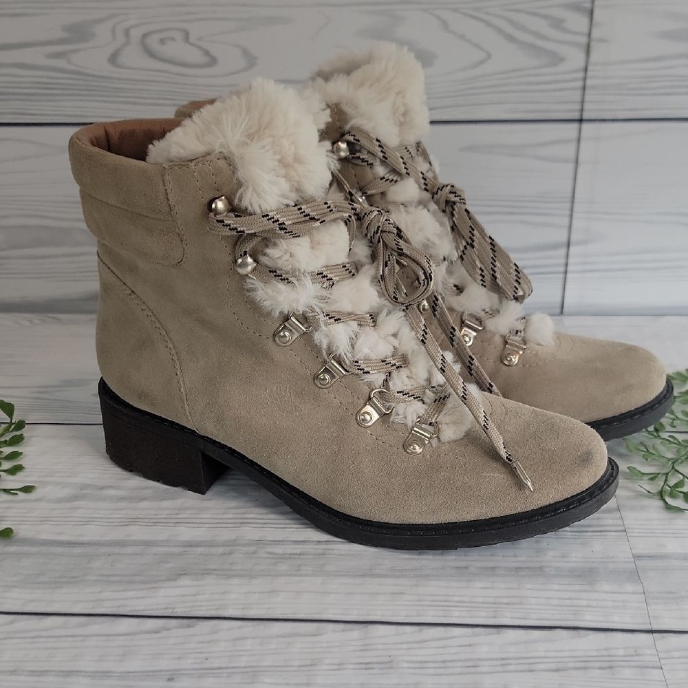 Sam Edelman Darrah 2  Women's Beige Fur-Lined Ankle Boots Size 10
